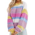 thumbnail image 1 of Womens Color Block Sweater Striped Chunky Knit Cropped Sweaters Crewneck Fall Long Sleeve Loose Pullover Tops, 1 of 4