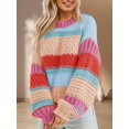 thumbnail image 1 of Womens Color Block Sweater Striped Chunky Knit Cropped Sweaters Crewneck Fall Long Sleeve Loose Pullover Tops, 1 of 4
