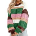 thumbnail image 1 of Womens Color Block Sweater Striped Chunky Knit Cropped Sweaters Crewneck Fall Long Sleeve Loose Pullover Tops, 1 of 3