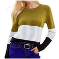 thumbnail image 1 of Womens Color Block Sweaters Long Sleeve Crewneck Striped Pullover Knit Jumper Tops Stretch Fall Cute Elegant Soft Loose 2024 Pullover Sweaters, Gold (Medium), 1 of 6