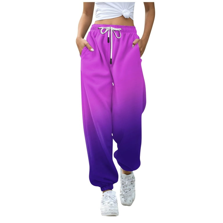 Womens Color Block Sweatpants Drawstring High Waisted Fall Active Joggers Pants Wide Leg Lounge Pants Baggy Workout Trousers Casual Loose with Pockets purple XX Large Walmart