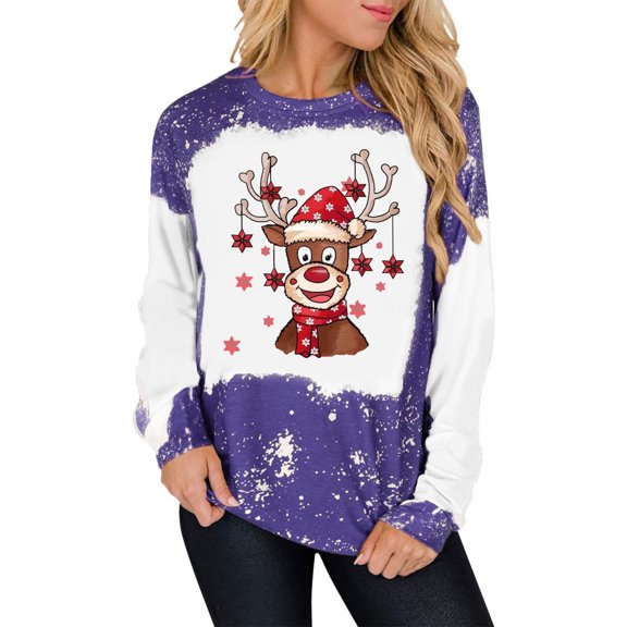Womens Color Block Sweatshirt Christmas Graphic Print Tops Crewneck Long Sleeve Pullover Sweatshirts Casual Tops