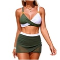 thumbnail image 1 of Womens Color Block Swimsuits with Skirts Two Piece Bikini Bathing Suits Twist Front Bikinis Swimwear Mesh Skirt(Army Green M), 1 of 3