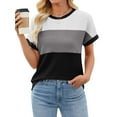 thumbnail image 1 of Womens Color Block T Shirts Tops Fashion Short Sleeve Crewneck Knitted Spring Summer Casual Loose Fit, 1 of 5