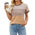 thumbnail image 1 of Womens Color Block T Shirts Tops Fashion Short Sleeve Crewneck Knitted Spring Summer Casual Loose Fit, 1 of 5