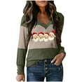 thumbnail image 1 of Womens Color Bloclk Christmas Shirts Retro Santa Claus Graphic V-Neck Long Sleeve Shirt Xmas Pullover Tops, 1 of 2