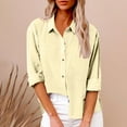 thumbnail image 1 of Womens Color Button Shirts V Neck Loose Blouse Longt Sleeve Casual Work Tunic with Pocket, 1 of 9