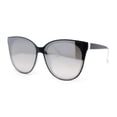 thumbnail image 1 of Womens Color Mirror Inset Lens Oversized Cat Eye Horn Rim Retro Sunglasses Black White - Silver Mirror, 1 of 4