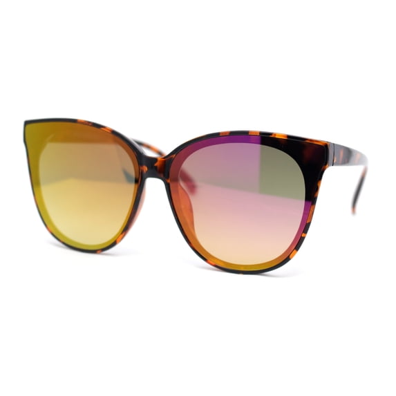Womens Color Mirror Inset Lens Oversized Cat Eye Horn Rim Retro Sunglasses Tortoise - Purple Mirror