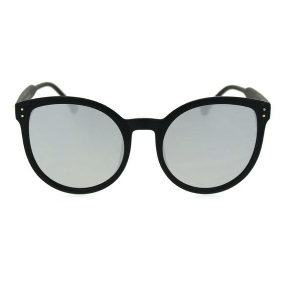 Womens Color Mirror Lens Oversize Round Butterfly Chic Sunglasses Matte Black Silver Mirror