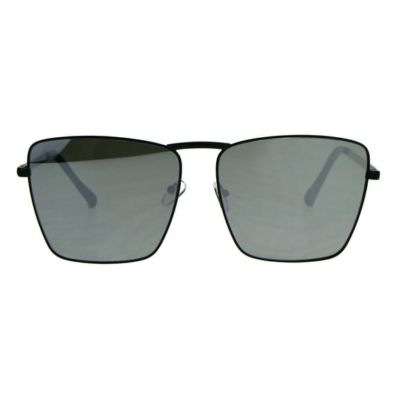 Womens Color Mirror Oversize Metal Rim Rectangular Sunglasses Black Silver