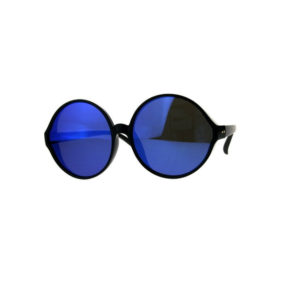 Womens Color Mirror Oversize Round Mod Retro Diva Plastic Sunglasses Black Blue