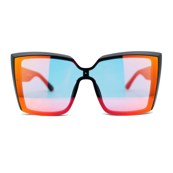 Womens Color Mirror Oversized Half Rim Shield Cat Eye Plastic Fashion Sunglasses Matte Black - Orange Mirror