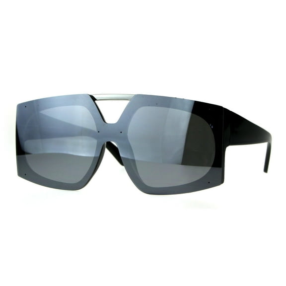Womens Color Mirror Retro Futurism Plastic Racer Shield Sunglasses Black Mirror