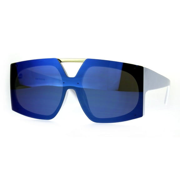 Womens Color Mirror Retro Futurism Plastic Racer Shield Sunglasses White Blue
