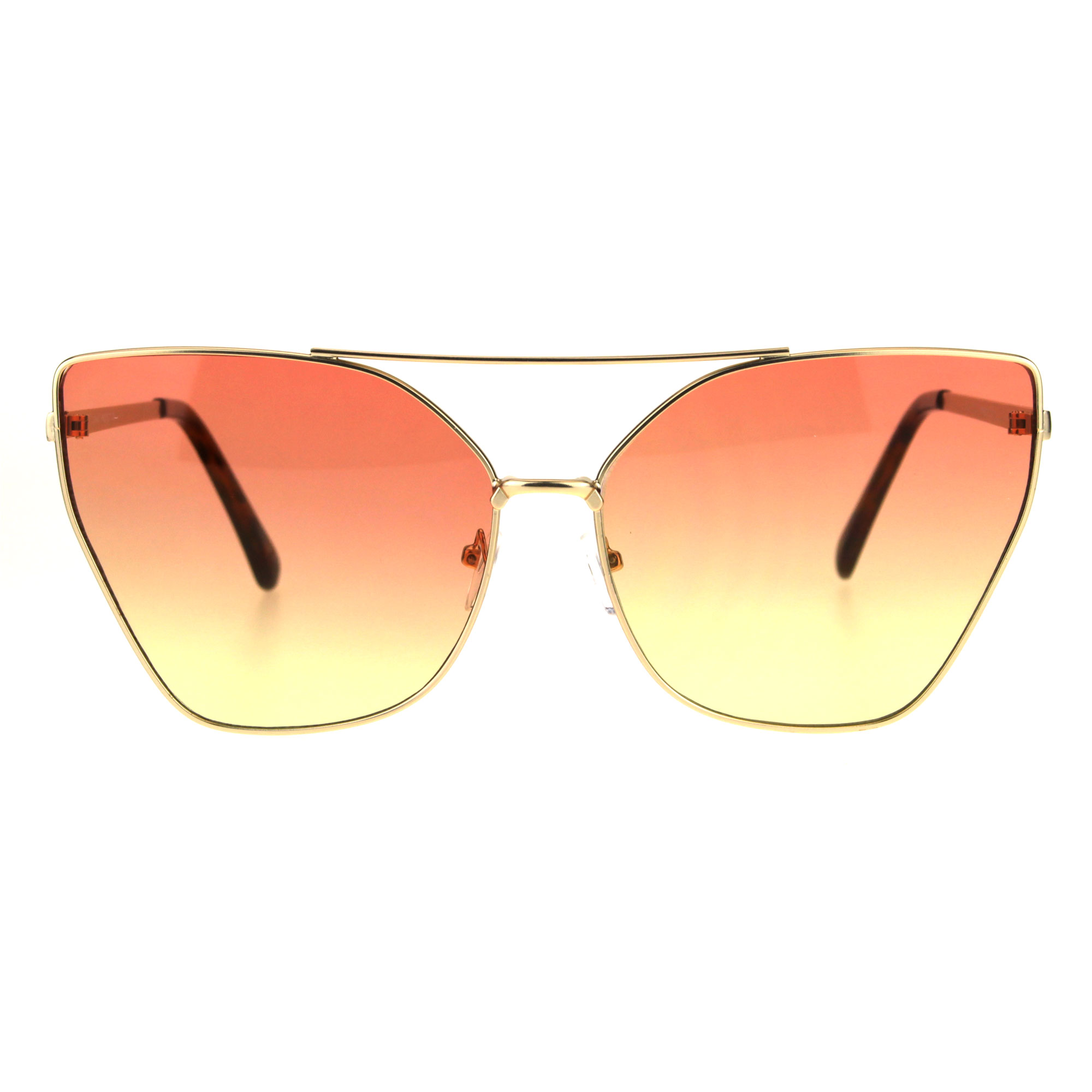 Womens Color Oceanic Gradient Metal Cat Eye Gothic Sunglasses Gold Orange Yellow - image 1 of 4