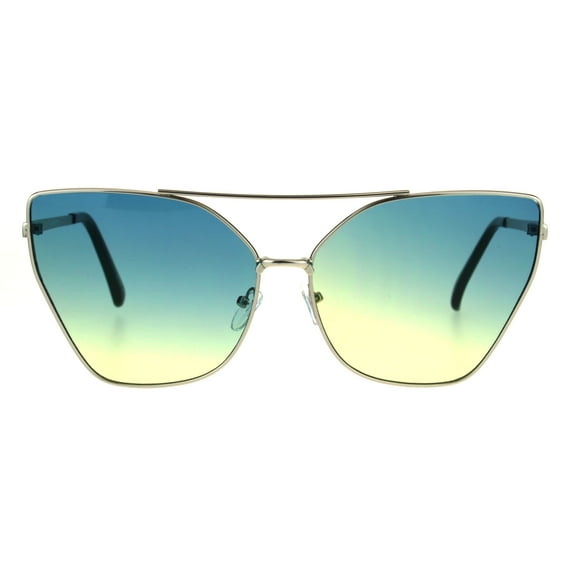 Womens Color Oceanic Gradient Metal Cat Eye Gothic Sunglasses Silver Blue Yellow