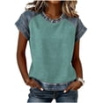 thumbnail image 1 of Womens Color Patchwork T-Shirts, Raglan Short Sleeve Shirts for Women Summer Casual Loose Fit Basic Crewneck Tees, 1 of 6
