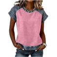 thumbnail image 1 of Womens Color Patchwork T-Shirts, Raglan Short Sleeve Shirts for Women Summer Casual Loose Fit Basic Crewneck Tees, 1 of 6