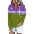 thumbnail image 1 of Womens Colorblock Drawstring Hoodie with Buttons Pocket Striped Loose Pullover Hooded Sweatshirt Long Sleeve Tops (M, Green), 1 of 6