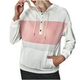 thumbnail image 1 of Womens Colorblock Hoodies Drawstring Button Hooded Sweatshirts Sports Casual Hoody Pullover Tops with Pocket (L, Beige), 1 of 7