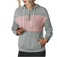 thumbnail image 1 of Womens Colorblock Hoodies Drawstring Button Hooded Sweatshirts Sports Casual Hoody Pullover Tops with Pocket (L, Gray), 1 of 7