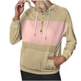 thumbnail image 1 of Womens Colorblock Hoodies Drawstring Button Hooded Sweatshirts Sports Casual Hoody Pullover Tops with Pocket (XL, Khaki), 1 of 7