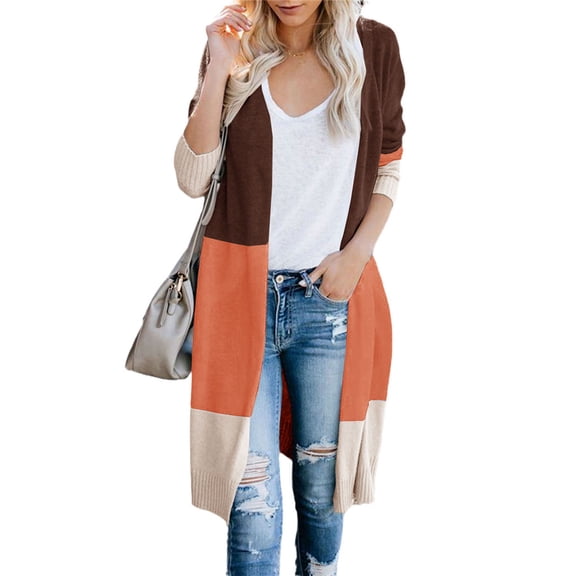 Womens Colorblock Long Sleeve Knit Lightweight Cardigan Sweaters