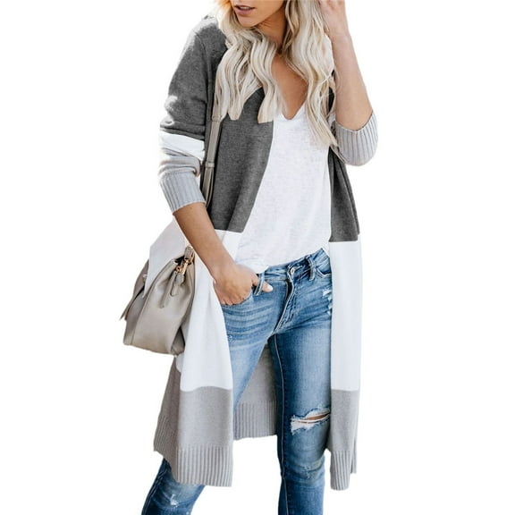 Womens Colorblock Long Sleeve Knit Lightweight Cardigan Sweaters