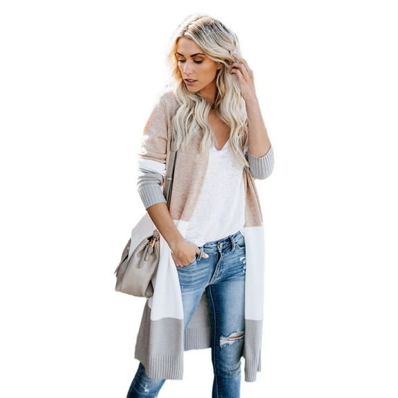 Womens Colorblock Long Sleeve Knit Lightweight Cardigan Sweaters