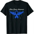thumbnail image 1 of Womens Colorectal Cancer Cute Blue Ribbon Colon Cancer Awareness Short Sleeve T-Shirt Black 3X-Large, 1 of 5