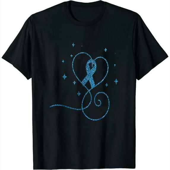 Womens Colorectal Heart Blue Ribbon Colon Cancer Awareness Gift T-Shirt Black Small