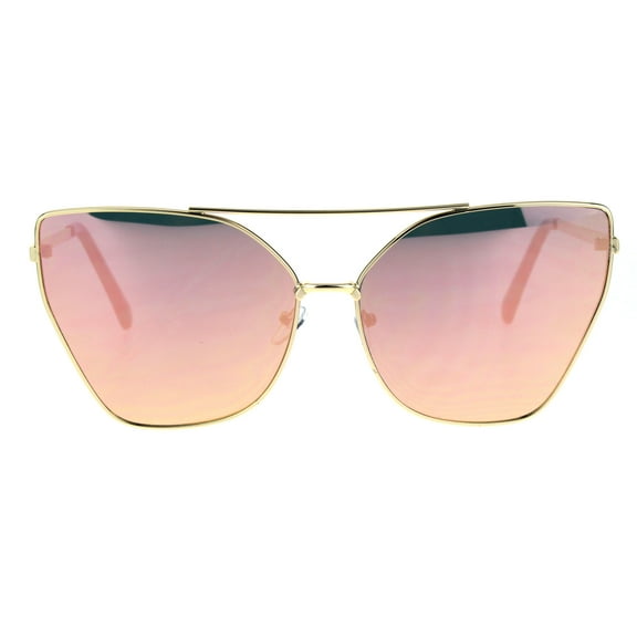 Womens Colored Mirror Flat Panel Oversize Metal Rim Cat Eye Sunglasses Gold Pink
