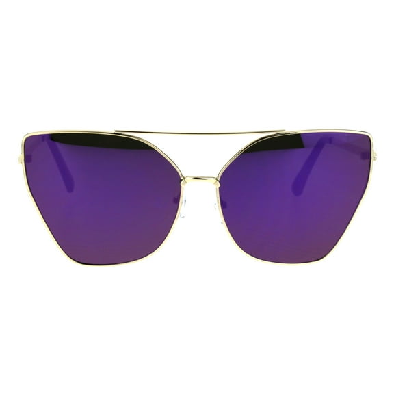 Womens Colored Mirror Flat Panel Oversize Metal Rim Cat Eye Sunglasses Gold Purple