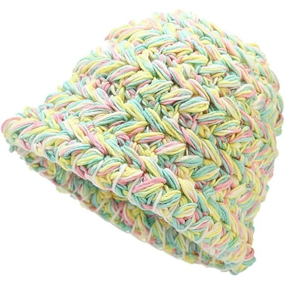 Womens Colorful Crochet Bucket Hat Handmade Chunky Knitted Beanie Foldable Winter Warm Cap