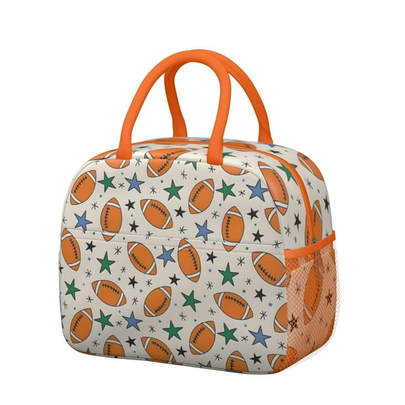 Womens Colorful Footballs and Stars Pattern Lunch Box for Work,Insulated Lunch Bag for Women,Loncheras Para Mujer,Leakproof Adult Lunch Bag for Work,Beach,Travel,Picnic,Camping