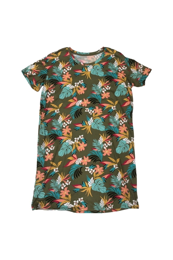 Womens Colorful Green Leaf Print Sleepshirt Sleep & Night Shirt Small