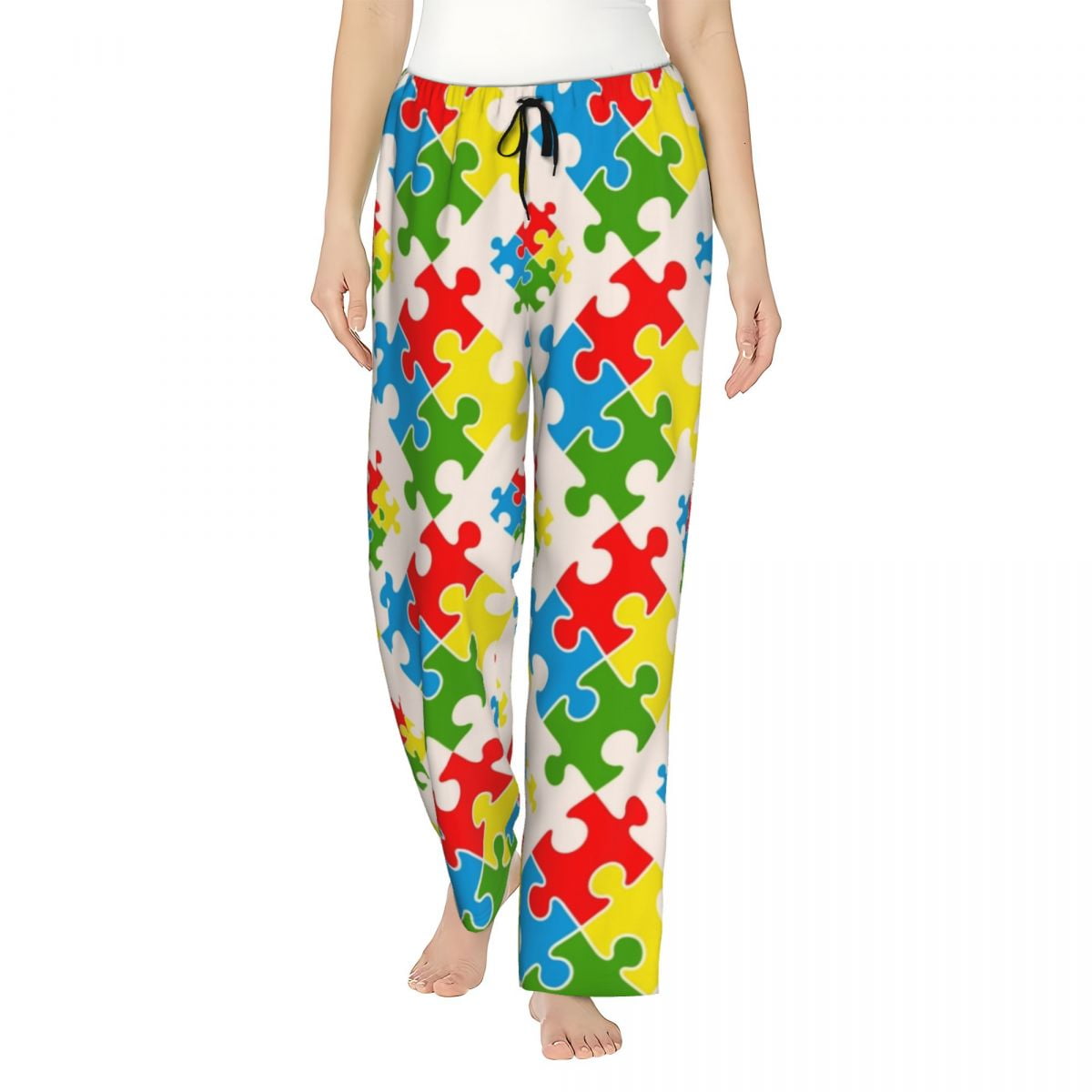 Pyjamas Autistic Images Womens Colorful Jigsaw Puzzles Autism Awareness Pajama Pants Custom ...