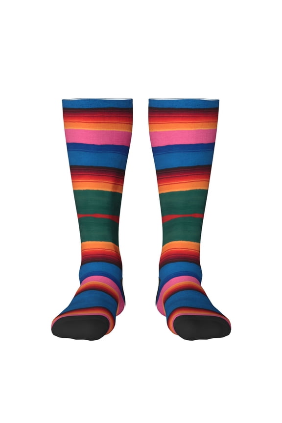 Womens Colorful Mexican Blanket Stripes Knee High Socks Comfy Thermal Boot Long Socks