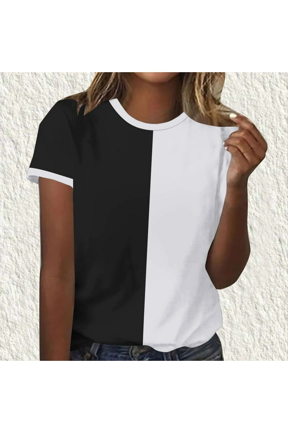 Womens Colorful Patchwork Print Short Sleeve Crewneck T-Shirt - Loose Fit, Sizes S - 4XL