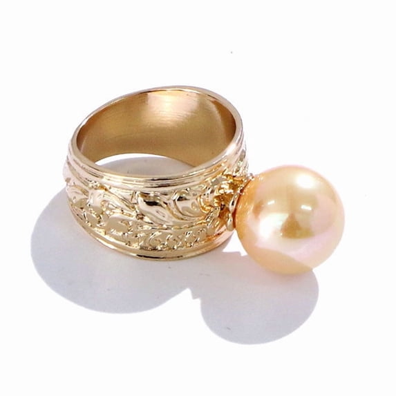 Womens Colorful Pearl Index Finger Ring Gold Plated Geometric Inlaid Gemstone Fashion Jewelry Gift Fashionable