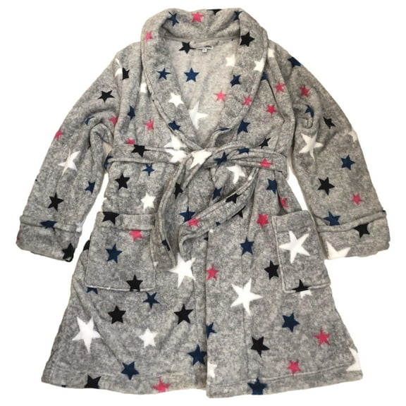 Womens Colorful Plush Gray Star Print Knee Length Bathrobe Bath Robe XL