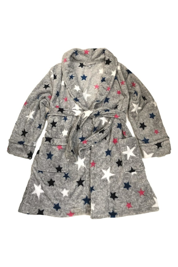 Womens Colorful Plush Gray Star Print Knee Length Bathrobe Bath Robe XL
