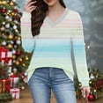 thumbnail image 1 of Womens Colorful Striped Long Sleeve T-Shirt - V-Neck Stripes Casual Tshirt Loose Fit Fall Clothing Top for Travel, 1 of 6