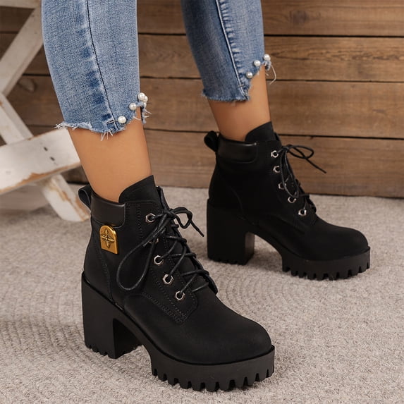 Womens Combat Boots,Combat Boots for Women - Lace Up Moto Boots with Clean Structured Upper, Streamlined Profile Combat Boots, Chunky Sole Platform Boots, Streetwear Footwear for Fall Winter