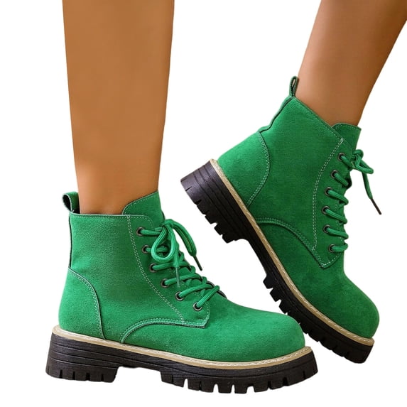 Womens Combat Boots Faux Suede Lace Up Chunky Platform Lightweight Non Slip Work Hiking Booties