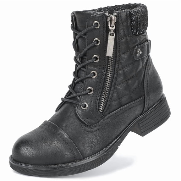 Womens Combat Boots Lace Up Ankle Booties With Side Zipper Fall Winter Black US 8