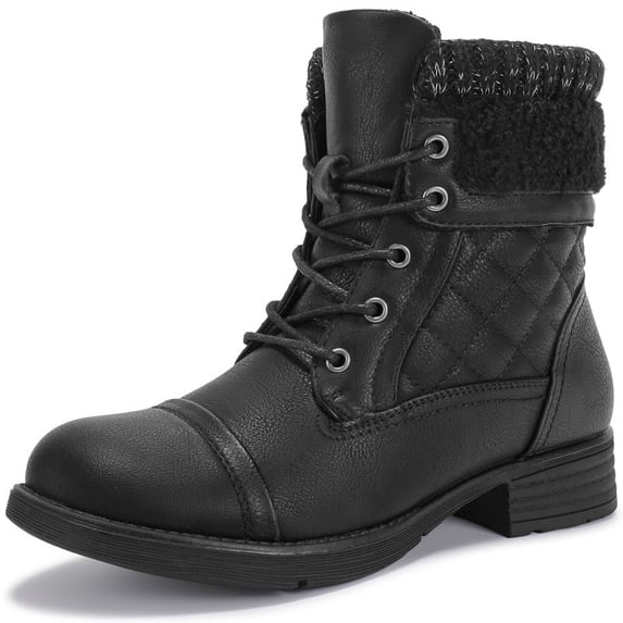 Womens Combat Boots Lace-up Ankle Boots Warm Booties All Black US 8