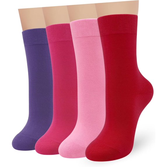 Womens Combed Cotton Color Thin socks Viscose- Breathable Soft Crew Casual Socks Comfort Gift 4 Pairs