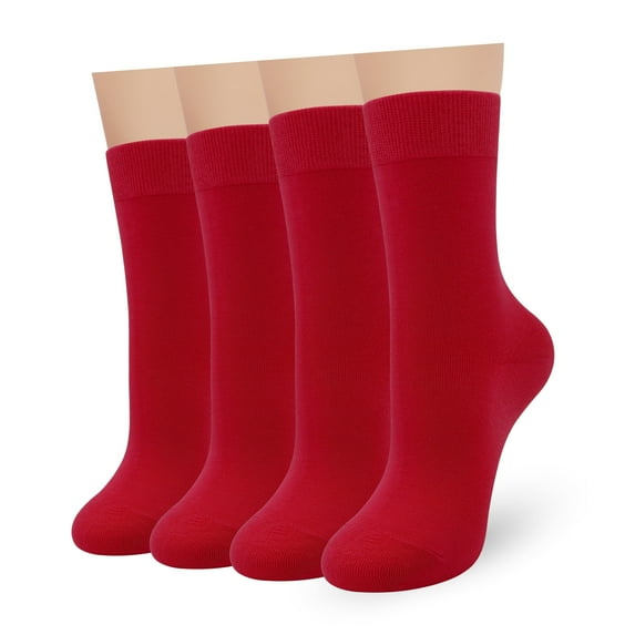Sakusock Women's Combed Cotton Crew Casual Socks, 4 Pack Red